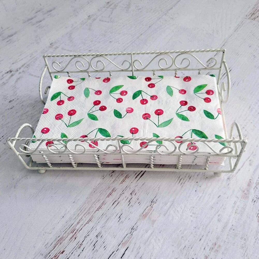 Shabby Chic VTG WIRE NAPKIN BASKET ~ Ivory